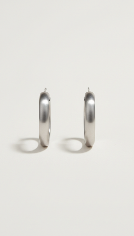 Matte Silver Hoop Earrings